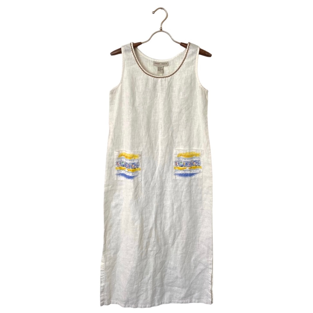 Vintage Sweet Jessie Linen Summer Maxi Dress Beach Design SZ Medium